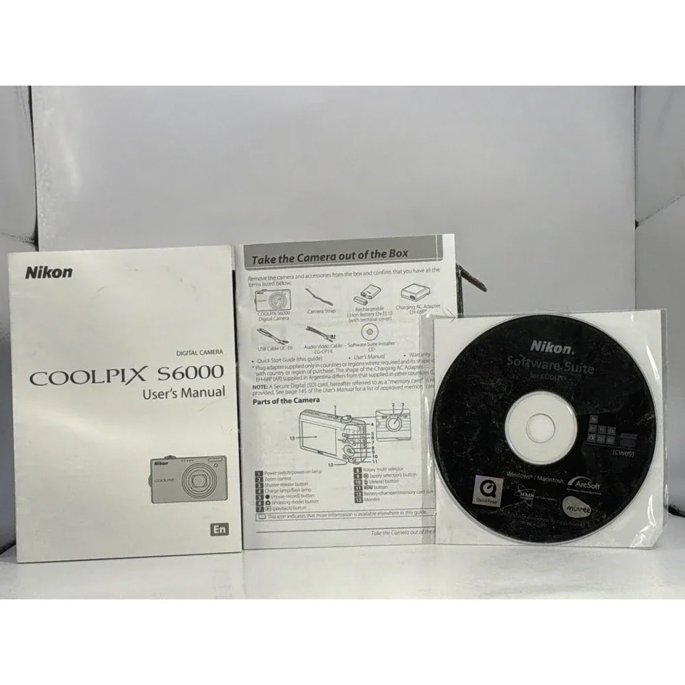 Nikon COOLPIX S6000 14.2MP Digital Camera Champagne silver No Case Card Cables